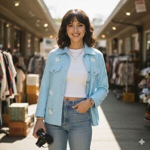 Quacker Factory Jacket Womens Small S Gingham Vintage Embroidered Floral Cotton